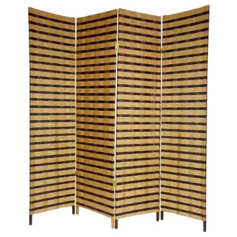 Natural Fiber Two-Tone Folding Room Divider with Spruce Frame