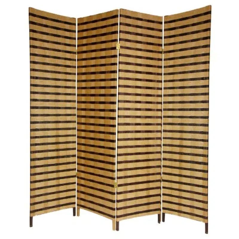 Natural Fiber Two-Tone Folding Room Divider with Spruce Frame