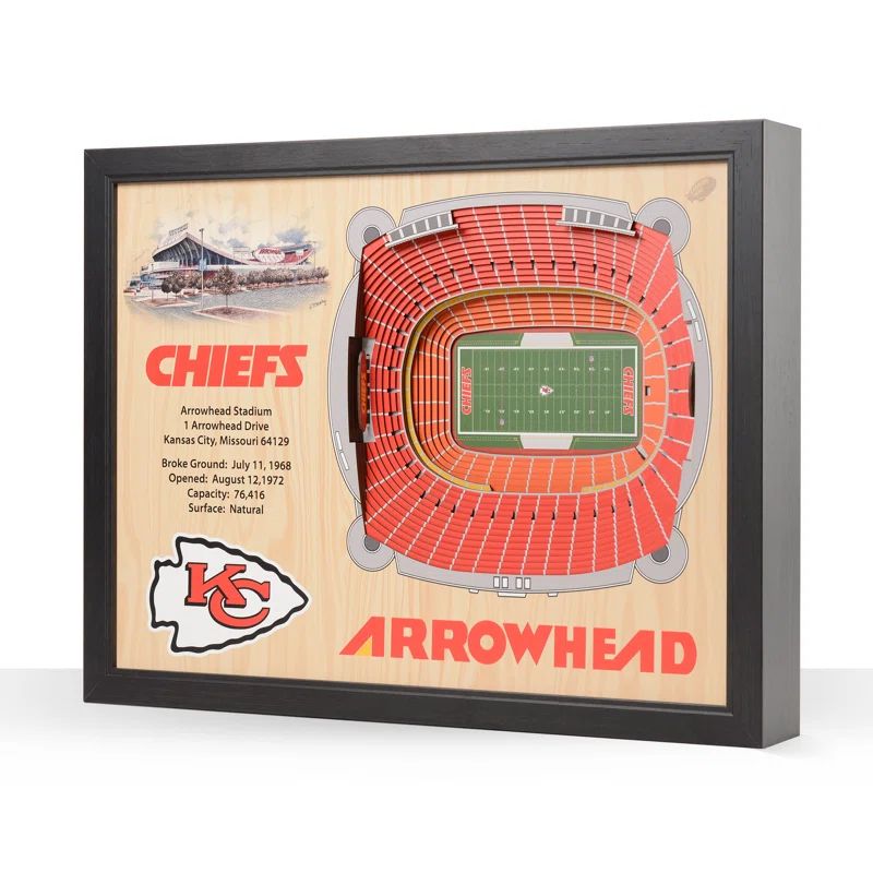 Kansas City Chiefs 25-Layer 3D Stadium Wall Art with Brown Frame