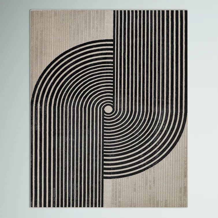 Xander Black Geometric Synthetic Area Rug, 3'11" x 5'7"