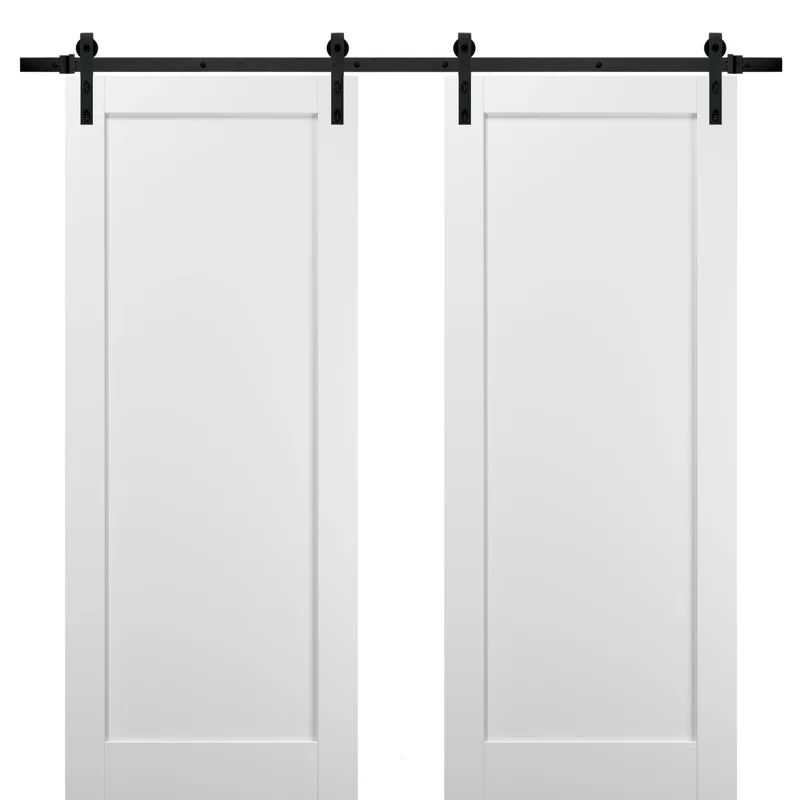 White Solid MDF Double Barn Doors with Black Hardware