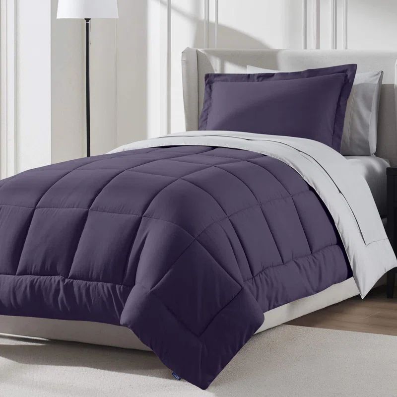 Twin Purple Microfiber Down Alternative Reversible Bed in a Bag Set