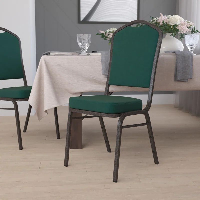Green Fabric and Gold Vein Frame Stacking Banquet Chair
