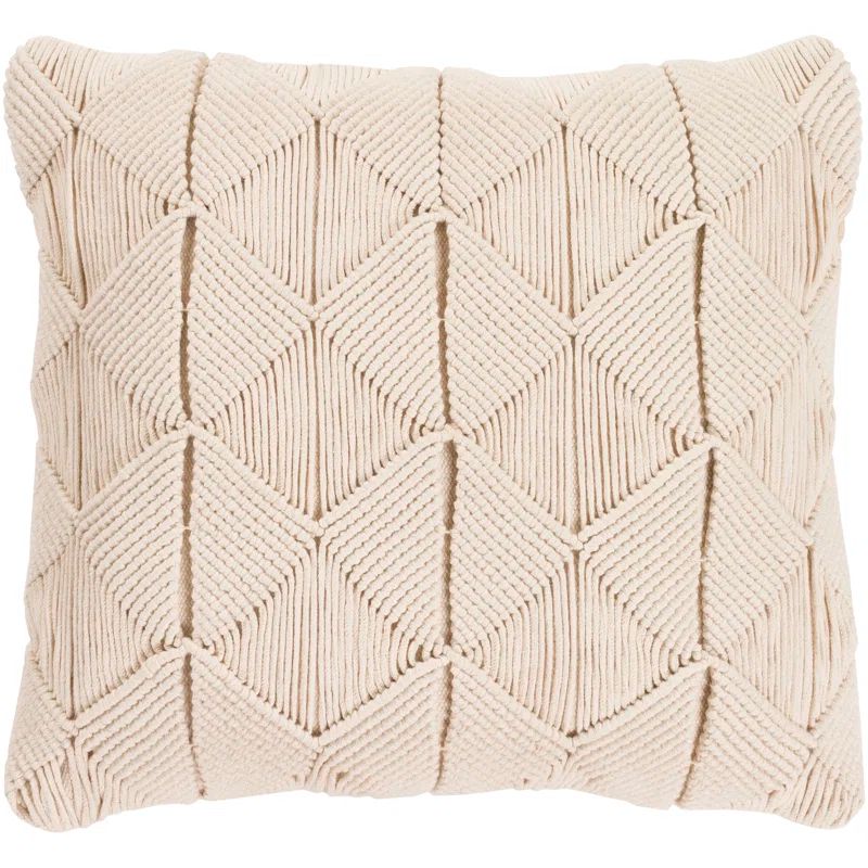 Cream 20" x 20" Cotton Macrame Throw Pillow