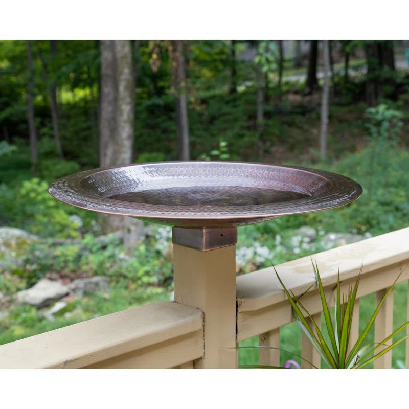 Extra Large Hammered Copper Plated Metal Bird Bath with Post Mount