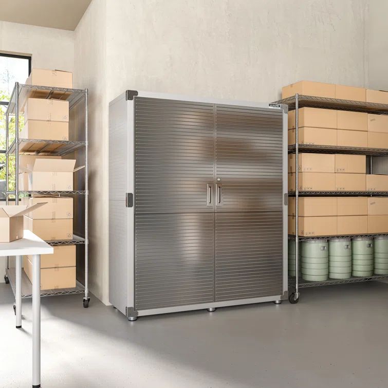 Granite Gray Lockable Steel Storage Cabinet with Adjustable Shelves