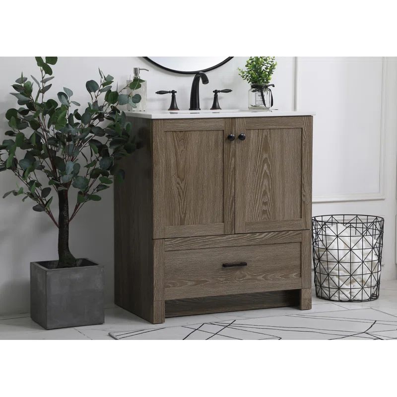 Weathered Oak 30" Single Bathroom Vanity with Porcelain Sink