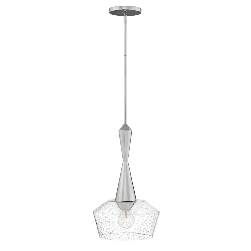 Bette 1-Light Small Schoolhouse Pendant in Polished Nickel with Clear Seedy Glass