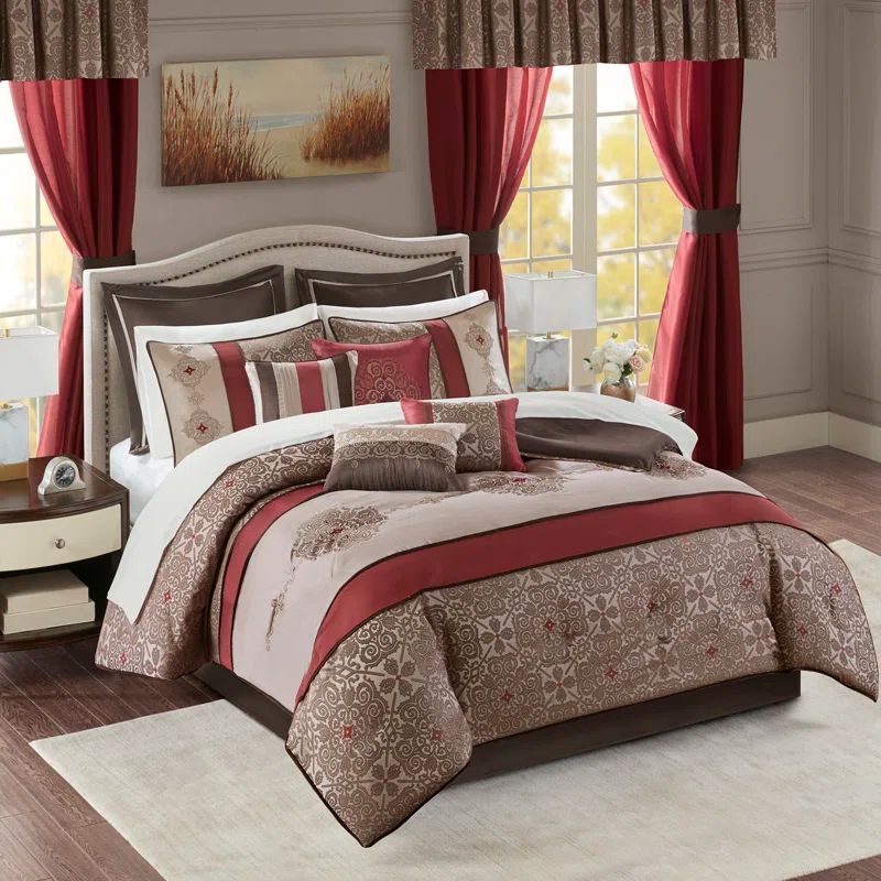 Red Jacquard Queen 24-Piece Microfiber Bedding Set