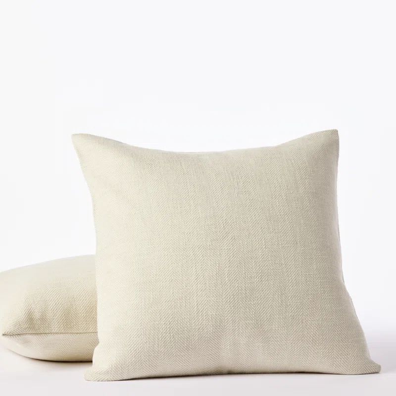 Oyster Herringbone Organic Cotton Square Throw Pillow