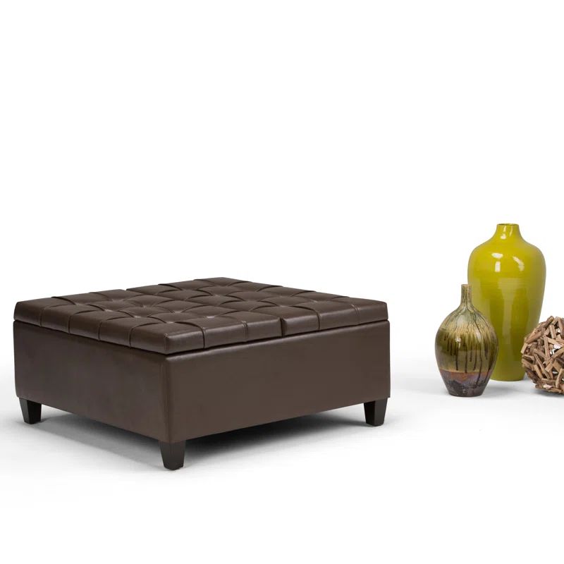 Chocolate Brown Tufted Faux Leather Cocktail Ottoman with Storage
