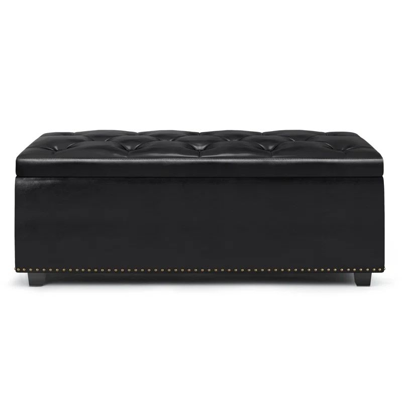 Hamilton Midnight Black Faux Leather Tufted Storage Footstool