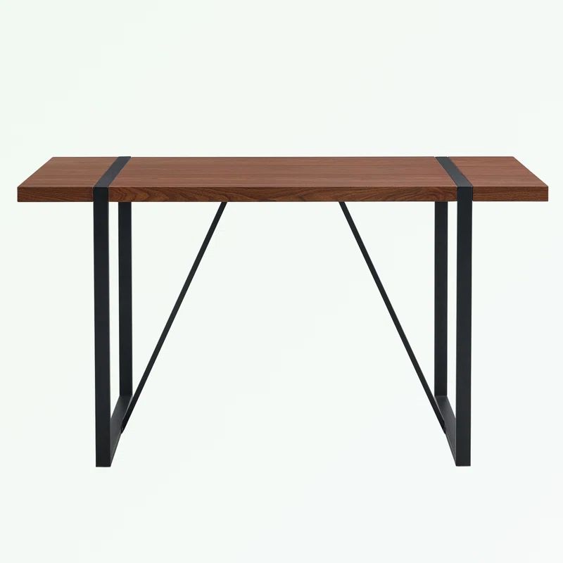 55'' Walnut and Black Industrial Dining Table with Metal Legs