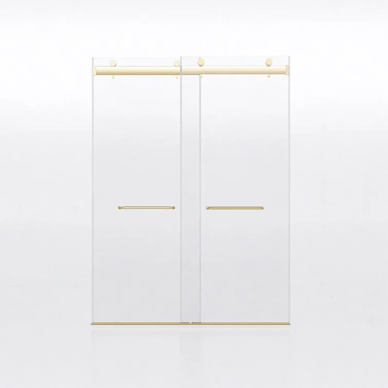 60" x 76" Frameless Brushed Gold Sliding Glass Shower Doors