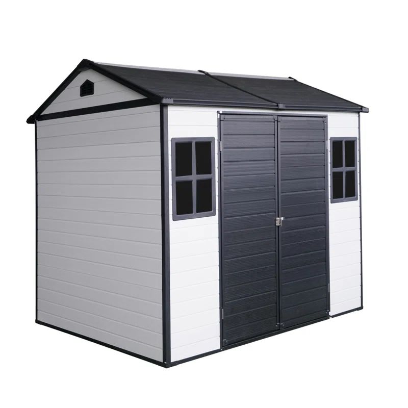 6' x 8' Gray and White Resin Outdoor Storage Shed with Windows