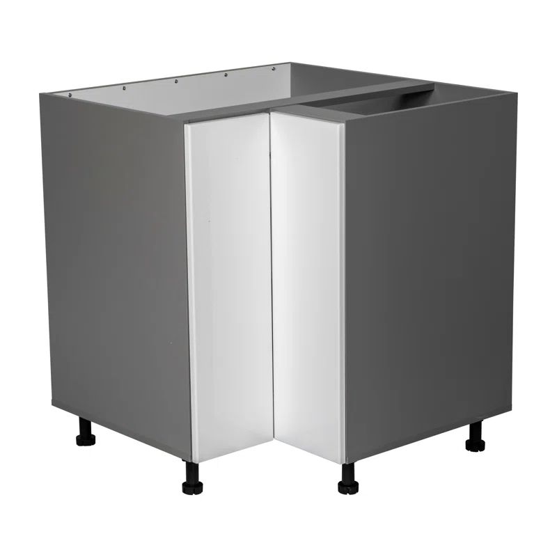 White Gloss and Grey Particleboard Corner Base Cabinet