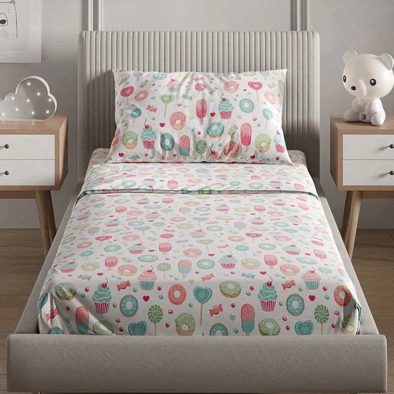 Kids Queen White Microfiber Candy Print Sheet Set
