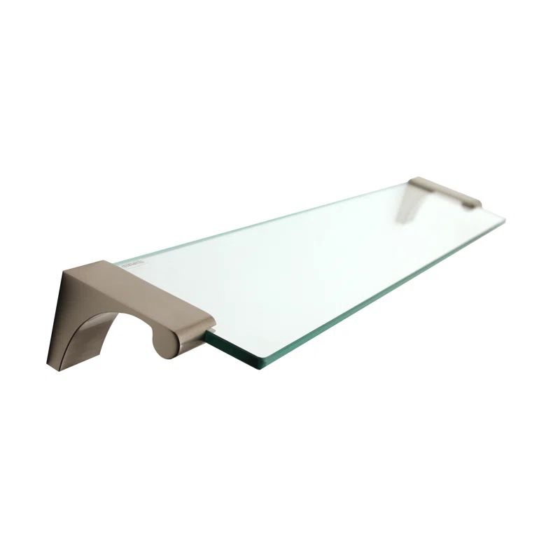 Luna 18" Unlacquered Brass Wall Mounted Glass Shelf