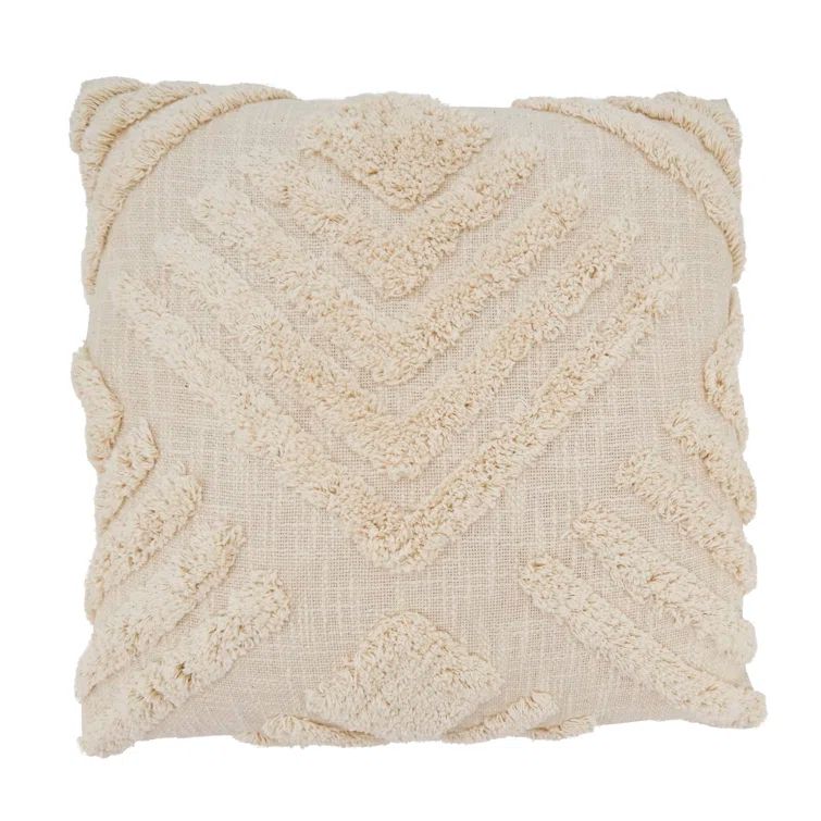 Beige Geometric Tufted Cotton Throw Pillow, 20"x20"