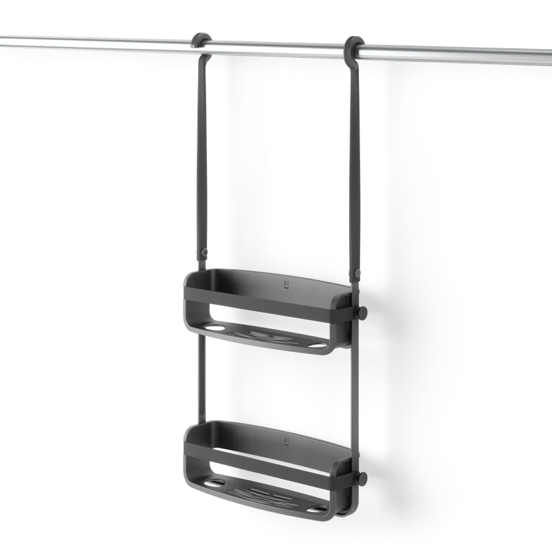 Black Plastic Suction Mount Shower Caddy with Shelves