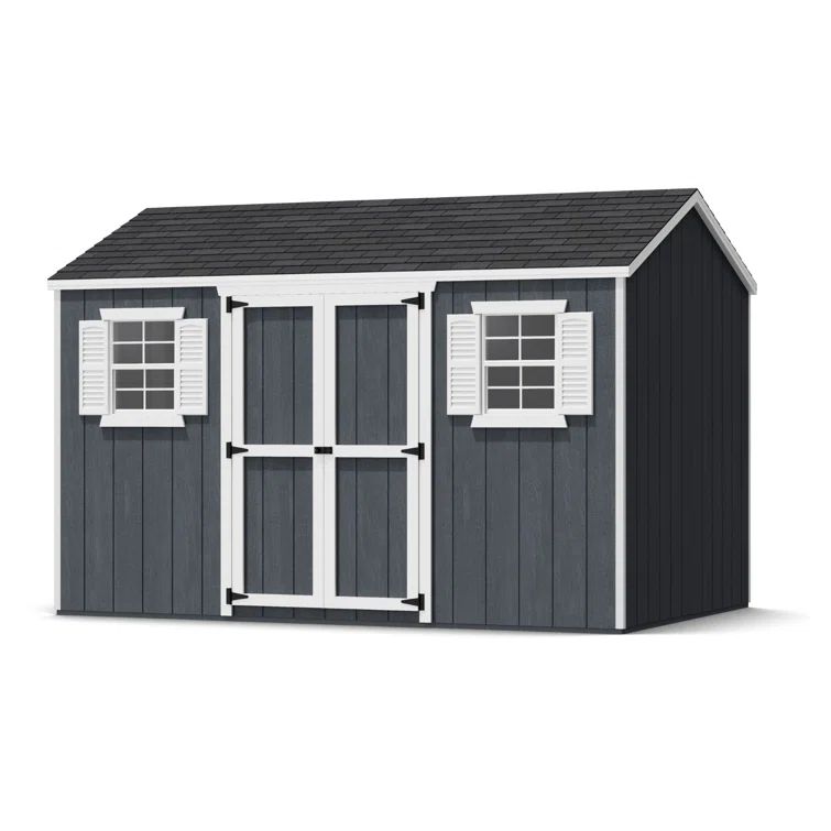 8x12 Gray Wood Storage Shed with Windows and Floor Kit