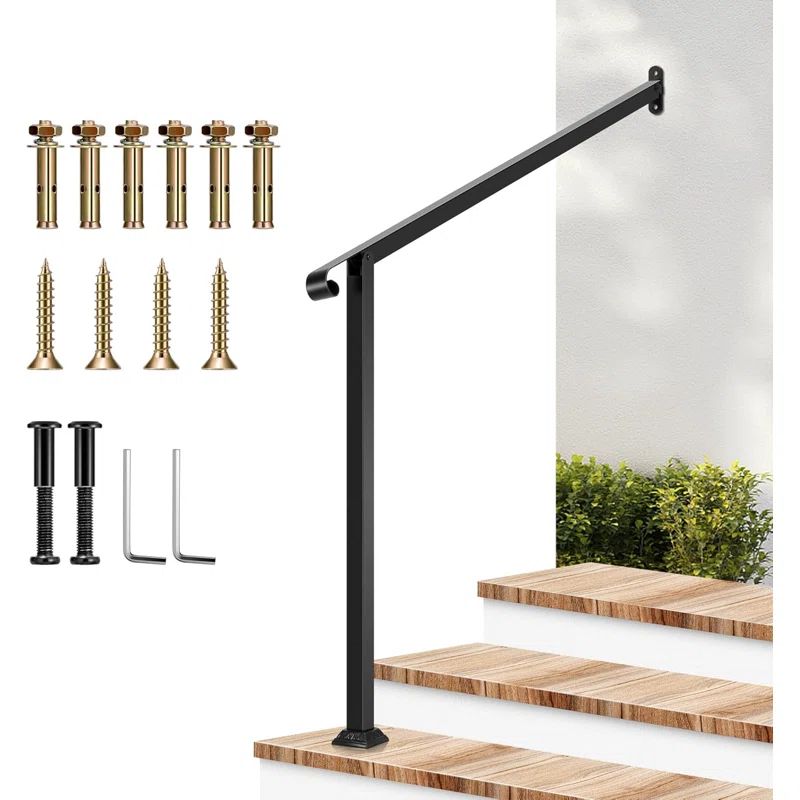 Black Metal Outdoor Handrail for 3-Step Stairs