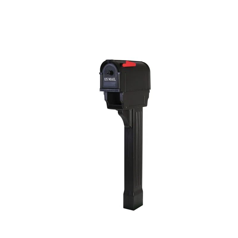 Hampton Black Plastic Mailbox and Post Kit with Newspaper Slot