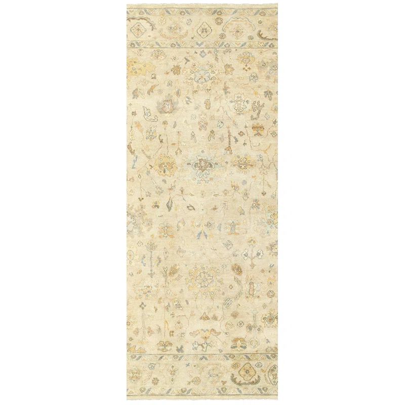Hand-Knotted Gray and Beige Wool Runner Area Rug
