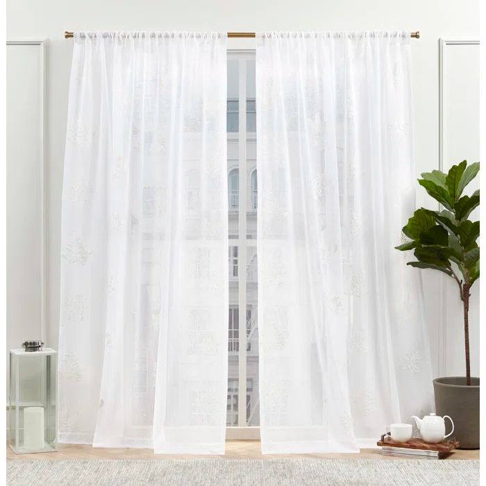 White Sheer Polyester Rod Pocket Curtain Panels, 54" x 108"
