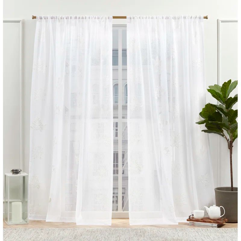 White Sheer Polyester Rod Pocket Curtain Panels, 54" x 108"