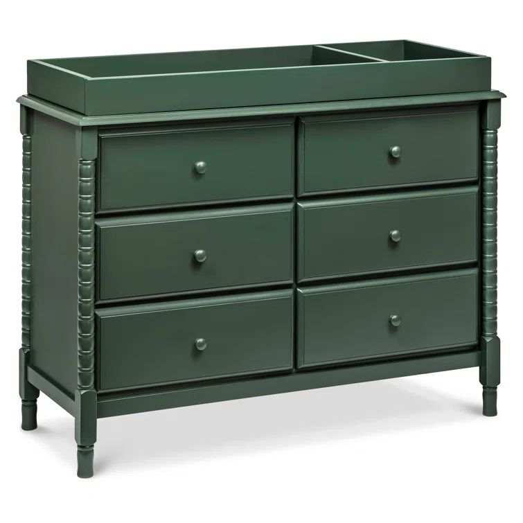 Forest Green Wood Spindle 6-Drawer Nursery Dresser