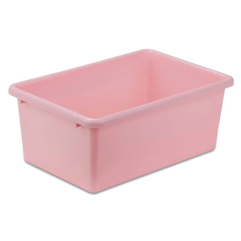 Small Pink Stackable Plastic Storage Bin for Kids