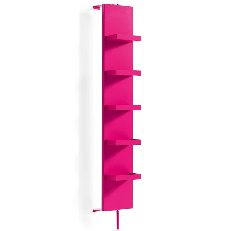 White and Fuchsia 5-Shelf Rotating Wall Cabinet with Mirror