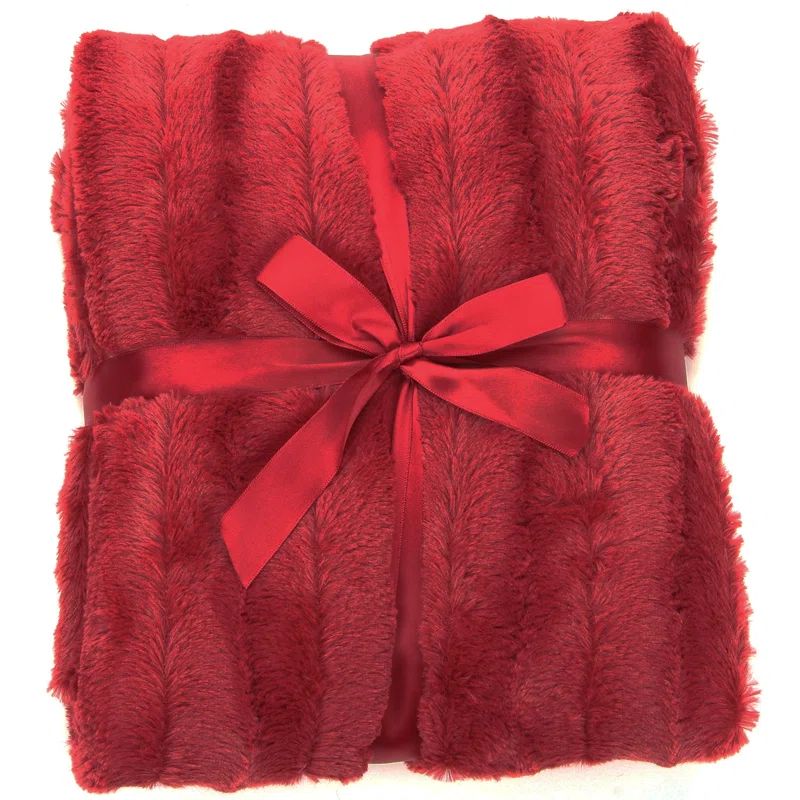 Maroon Reversible Faux Fur and Microplush Throw Blanket