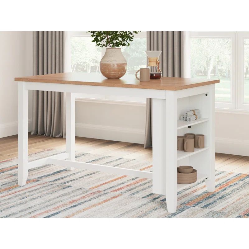 Beige and White Wood Extendable Counter Height Dining Table