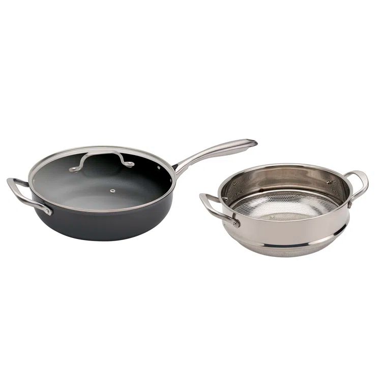 Gray Non-stick Aluminum and Stainless Steel 3-Piece Cookware Set