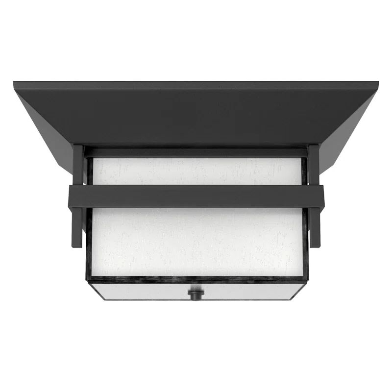 Satin Black Dual-Light Outdoor Flush Mount with Etched Seedy Glass