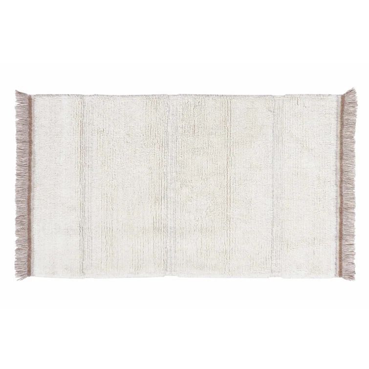 Handmade Off-White Wool Tufted Area Rug with Fringe