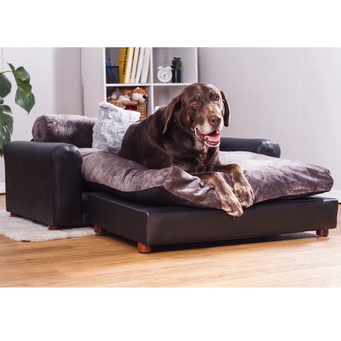 X-Large Charcoal Faux Leather Orthopedic Elevated Pet Sofa