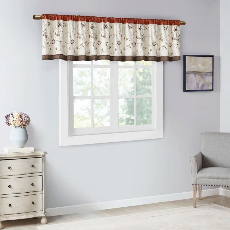 Spice Floral Embroidered Light Filtering Rod Pocket Valance