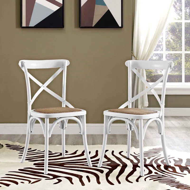 High Cross Back White Wood Side Chair