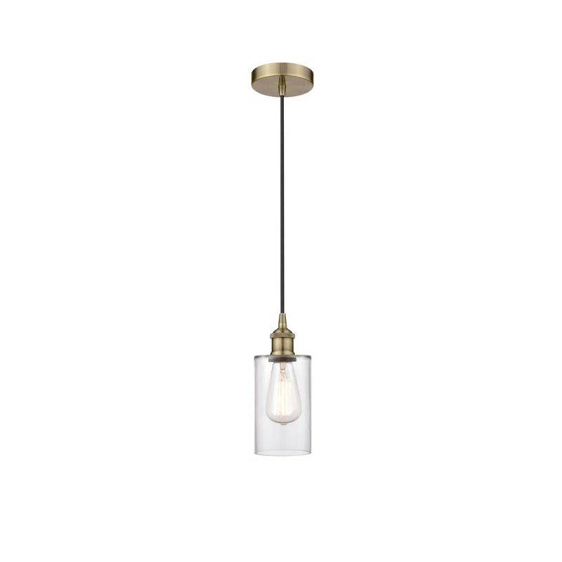 Edison Antique Brass Mini Pendant with Clear Shade - 10" Height