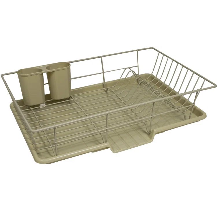 Sage Metal Dish Drying Rack with Utensil Cup and Tray