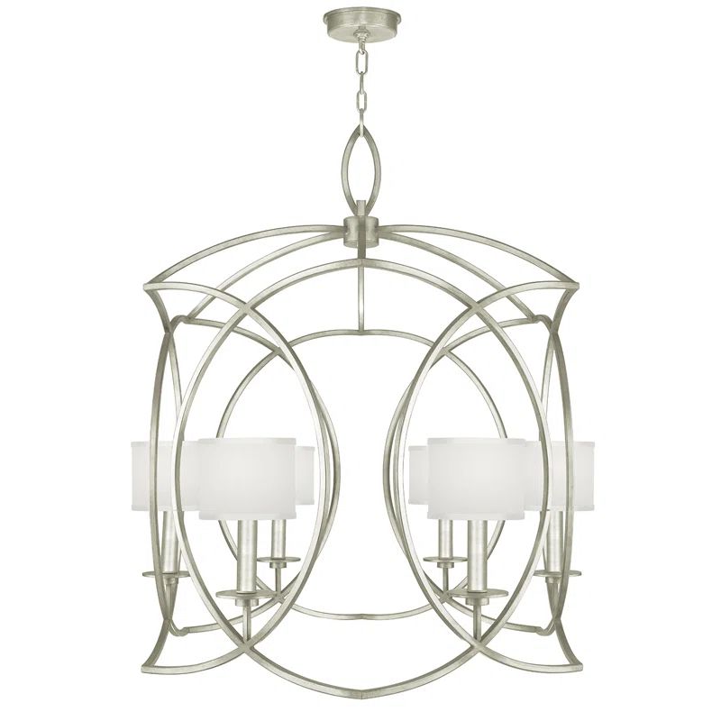 Silver Leaf Six-Light Indoor Chandelier with White Shades