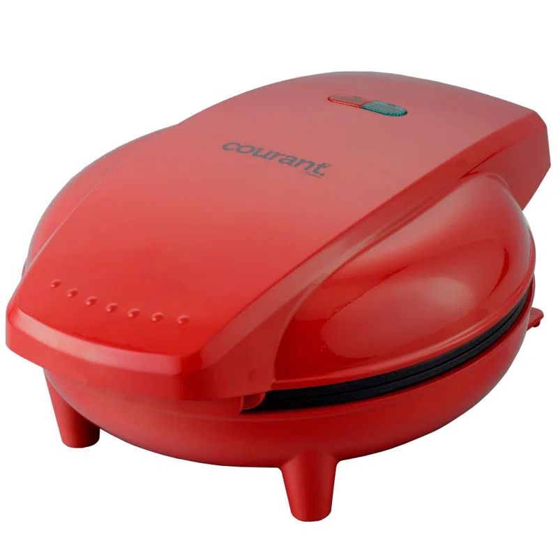 Red Non-Stick Belgian Style Waffle Maker with Adjustable Temperature