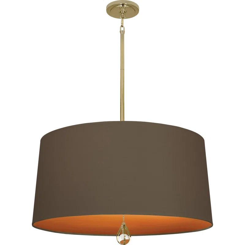 Modern Brass and Crystal Drum Pendant Light