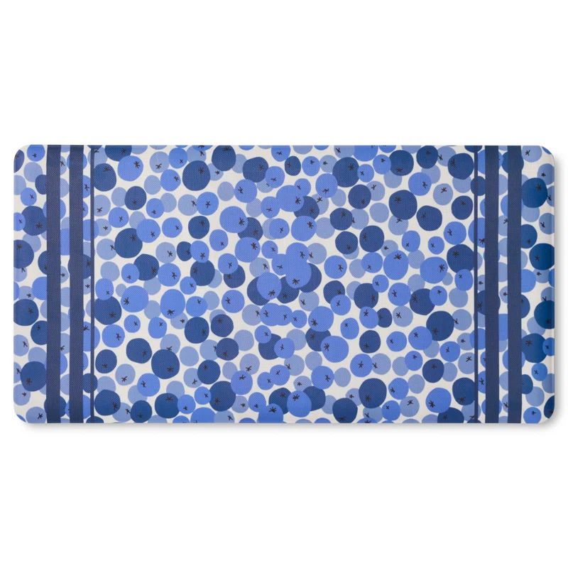 Blueberry Printed Blue and White PVC Kitchen Mat with Edge Embellishment