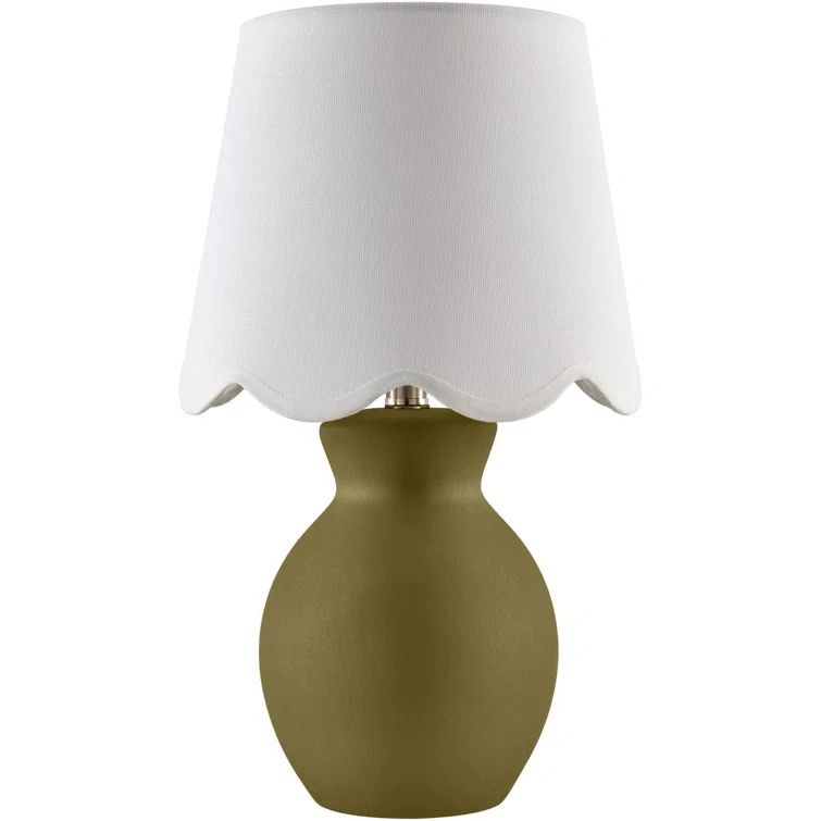 Green Ceramic Table Lamp with White Cotton Bell Shade