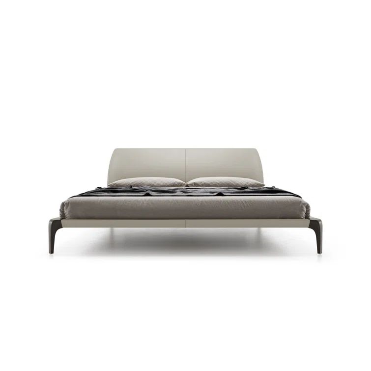 King Size Truffle Beige Faux Leather Upholstered Bed with Wood Frame