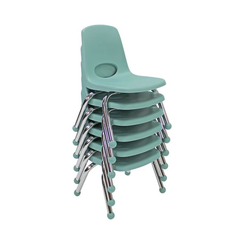 Seafoam 10" Plastic Classroom Stackable Chairs with Wheels, Set of 6